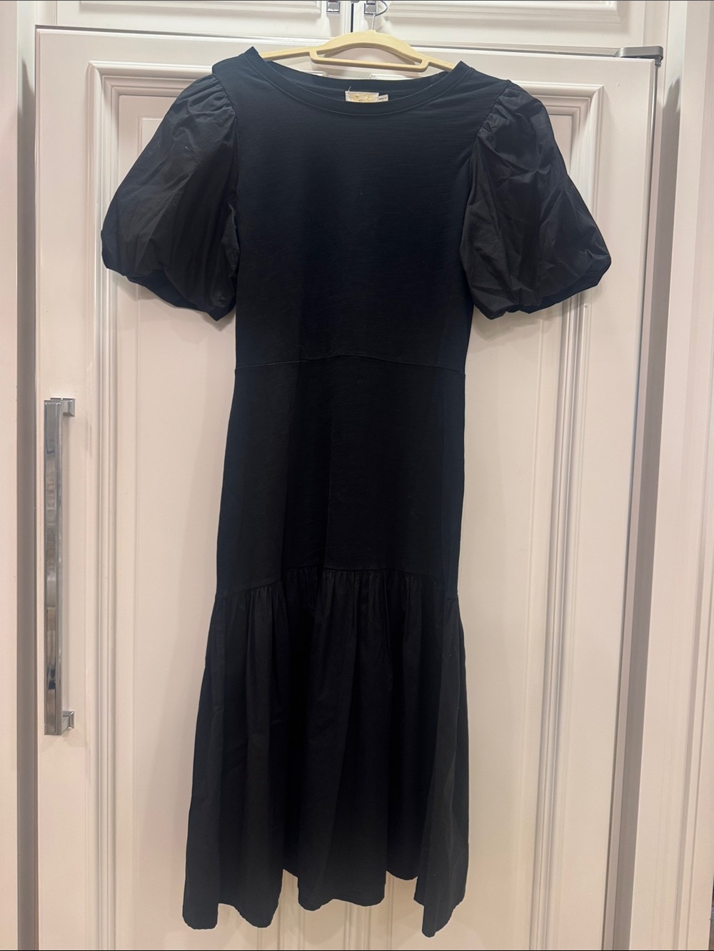 Nation LTD Black Midi Dress with Puff Sleeves